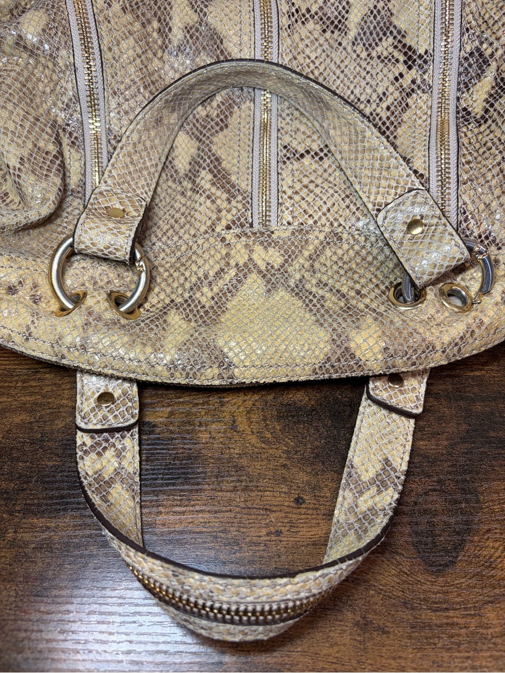 MICHAEL KORS Y2K Python Snakeskin Leather Satchel Tote Shoulder Bag Purse Large - Picture 11 of 12